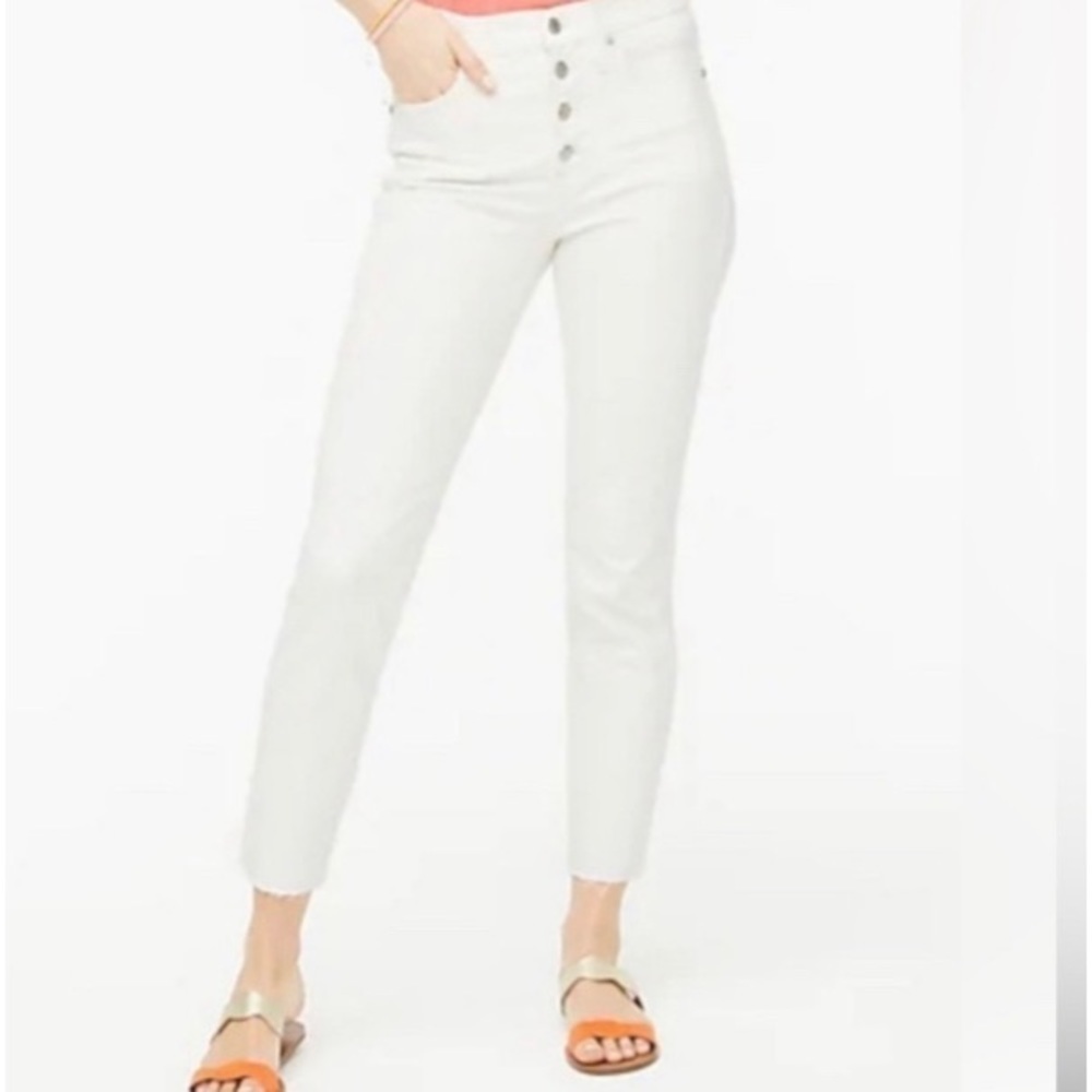 J Crew High Rise Vintage Straight Raw Hem Winter White Jeans Sz 32
